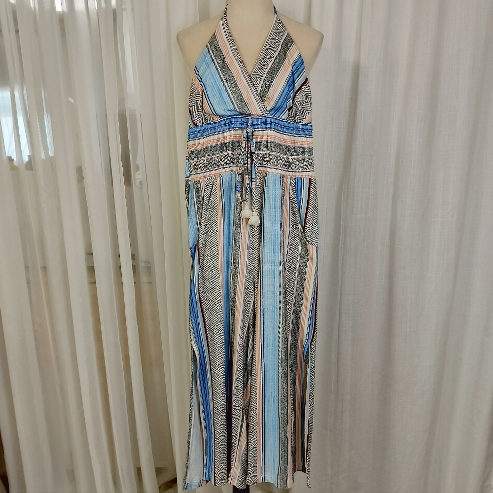 2/$30 Venus Pastel Blue & Pink Halter Jumpsuit Womens‎ Sz S Super Soft